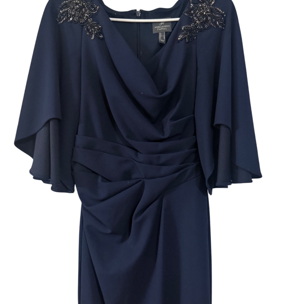 Adrianna Papell Navy Dress with Embellished Details